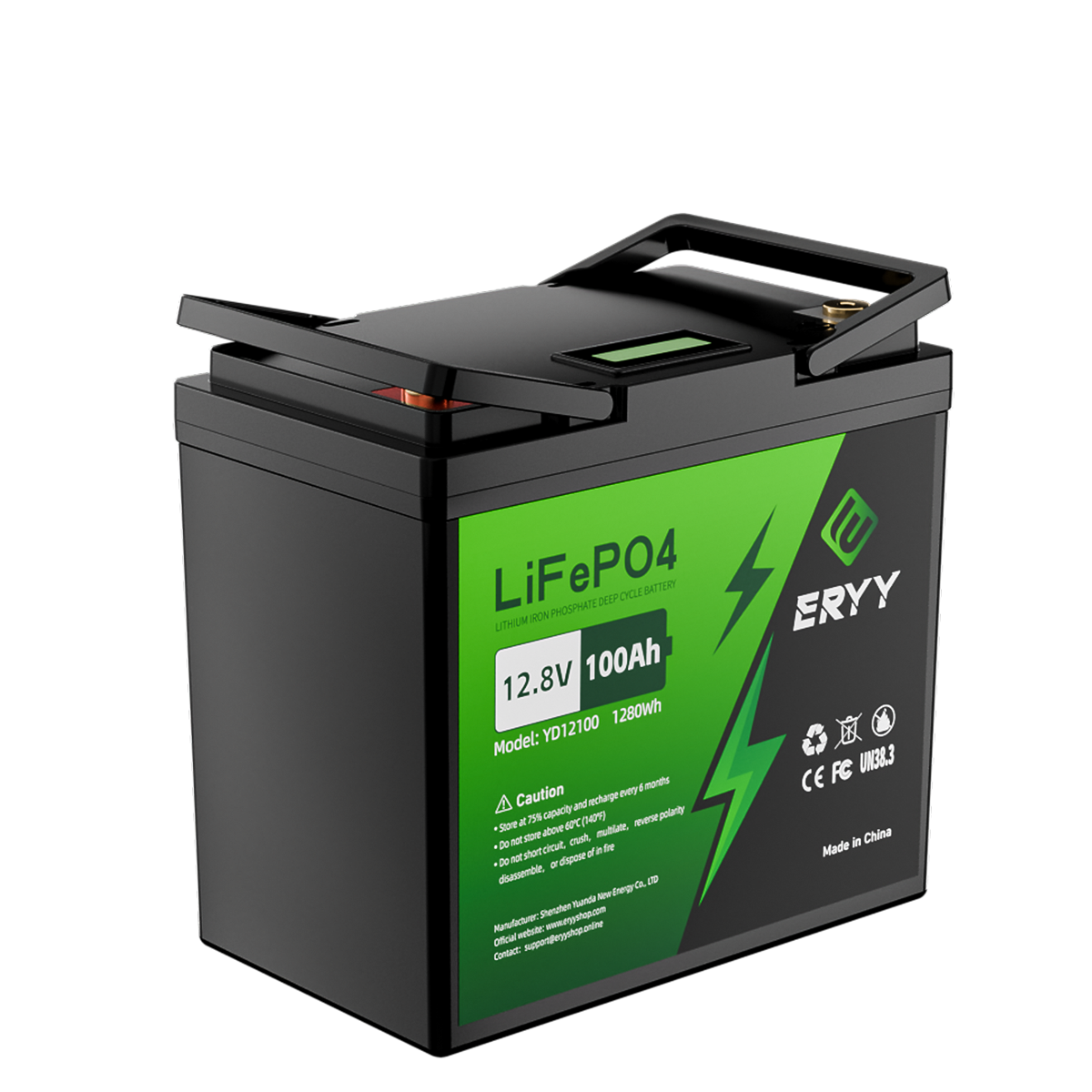 ERYY 12V 100AH LiFePO4 Battery LCD Screen