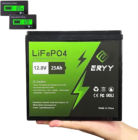 ERYY 12V 25AH LiFePO4 Battery LCD Screen