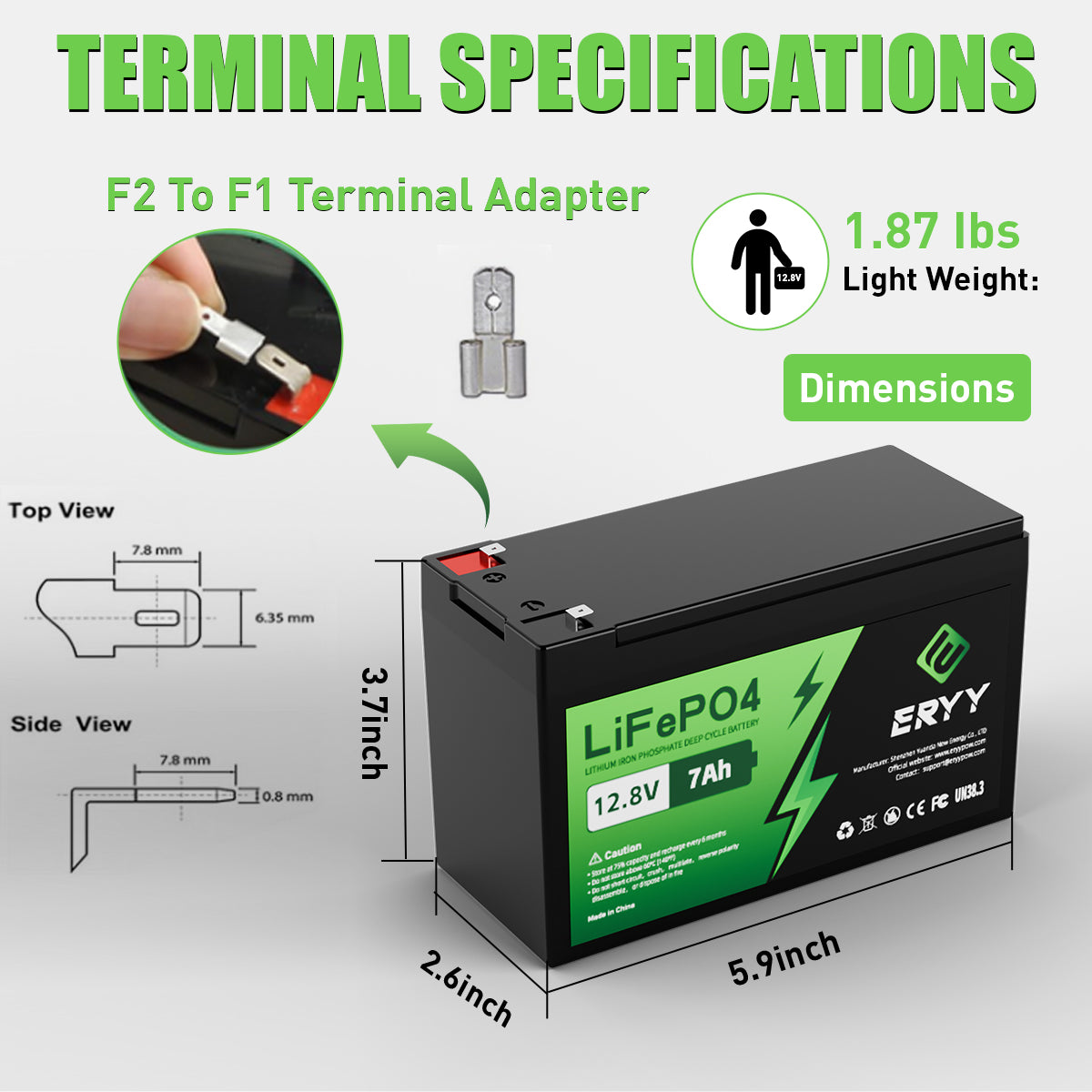 ERYY 12V  7AH LiFePO4 Battery LCD Screen