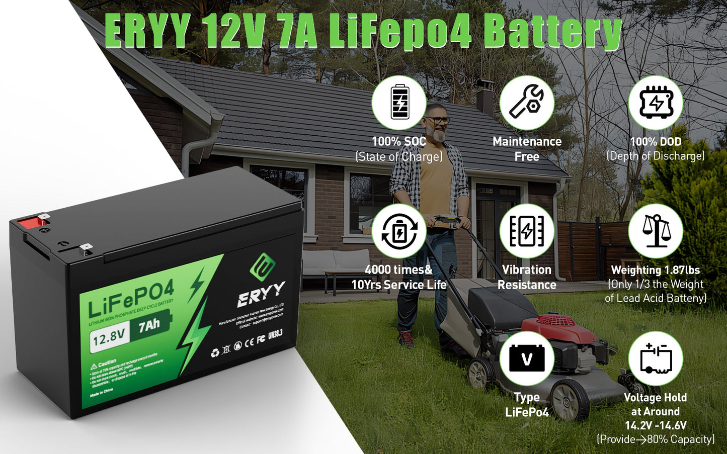 ERYY 12V  7AH LiFePO4 Battery LCD Screen